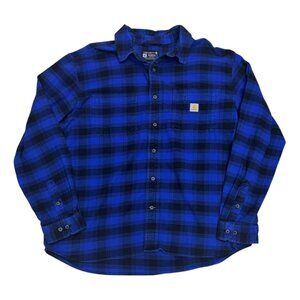 CARHARTT Plaid Blue Flannel Button Down Work Casual Shirt Mens XL